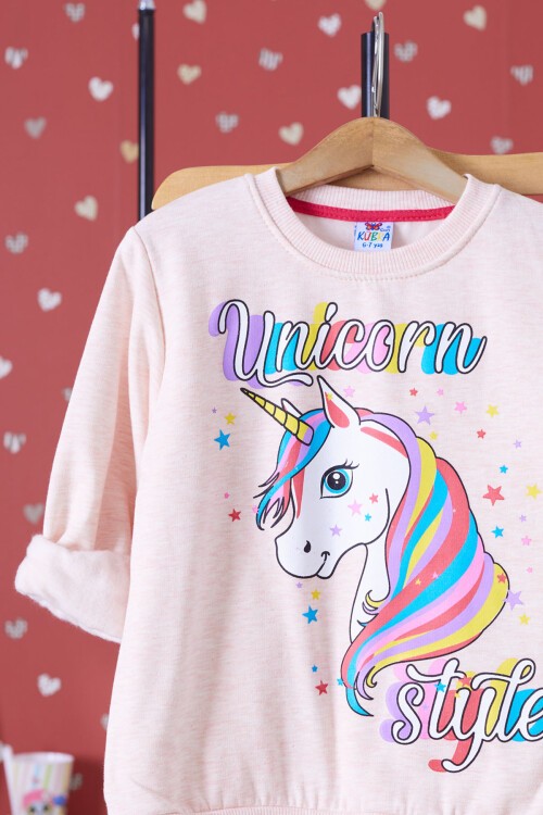 Pembe Unicorn Baskılı Şardonlu Kız Çocuk Eşofman Takımı 17356