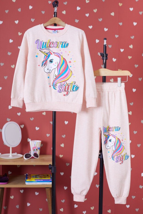 Pembe Unicorn Baskılı Şardonlu Kız Çocuk Eşofman Takımı 17356