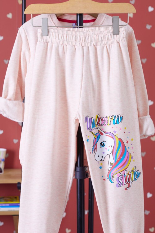 Pembe Unicorn Baskılı Şardonlu Kız Çocuk Eşofman Takımı 17356