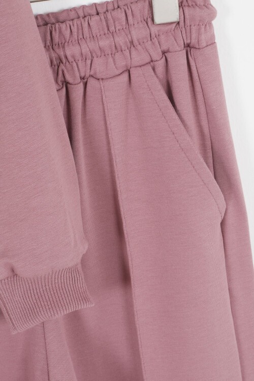 Pembe Universe Baskılı Kapüşonlu Hırkalı Kız Eşofman Takımı 16799