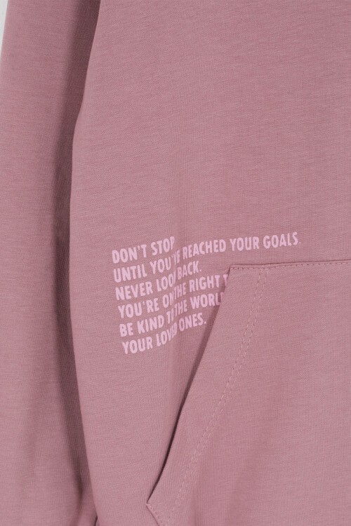 Pembe Universe Baskılı Kapüşonlu Hırkalı Kız Eşofman Takımı 16799