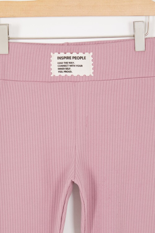 Pembe Volanlı Fitilli Kız Düz Tayt 16872