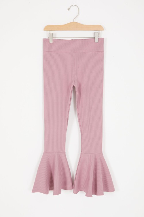 Pembe Volanlı Fitilli Kız Düz Tayt 16872