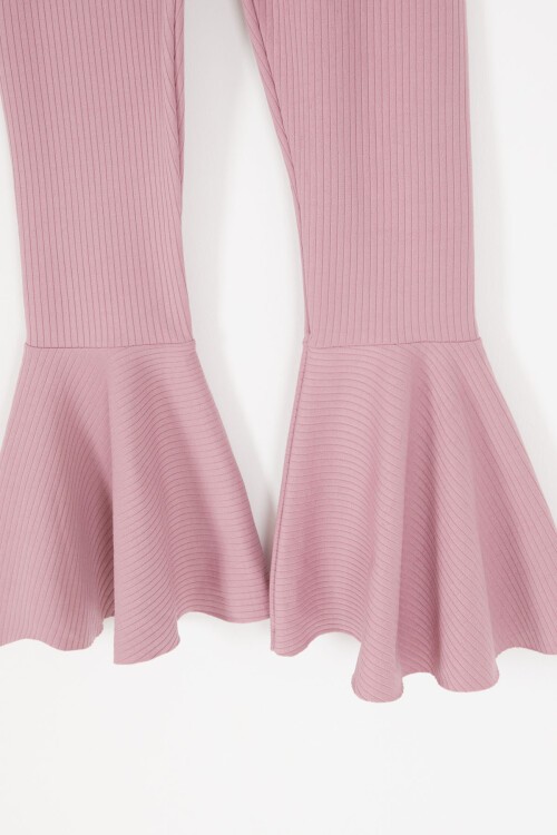 Pembe Volanlı Fitilli Kız Düz Tayt 16872