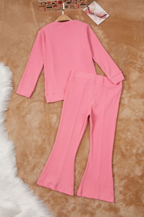 Pembe Yırtmaçlı Önü Fırfırlı Kız Çocuk Takım 17086