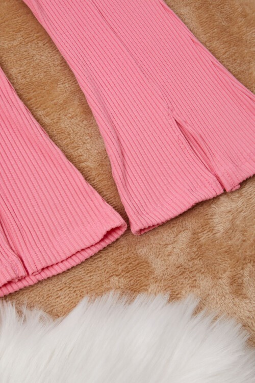 Pembe Yırtmaçlı Önü Fırfırlı Kız Çocuk Takım 17086