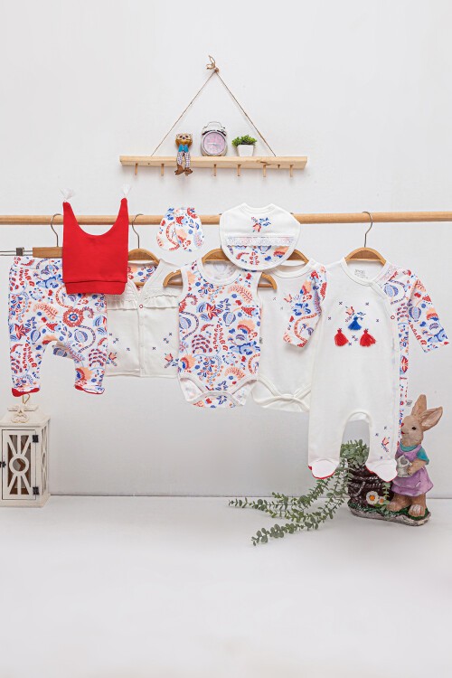 Püsküllü Kırmızı Şapkalı 8li Bebek Hastane Çıkışı Seti 16861