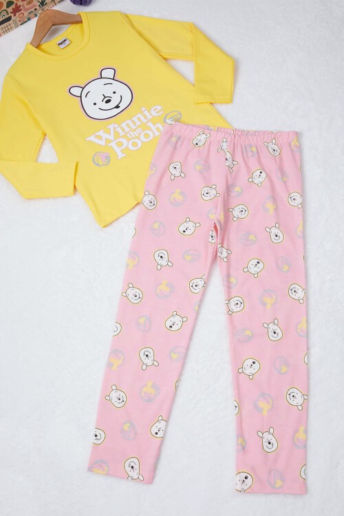 Sarı Ayıcık Baskılı Yazılı Kız Çocuk Pijama Takımı 16926