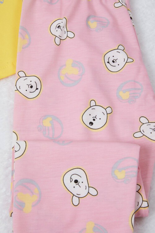 Sarı Ayıcık Baskılı Yazılı Kız Çocuk Pijama Takımı 16926