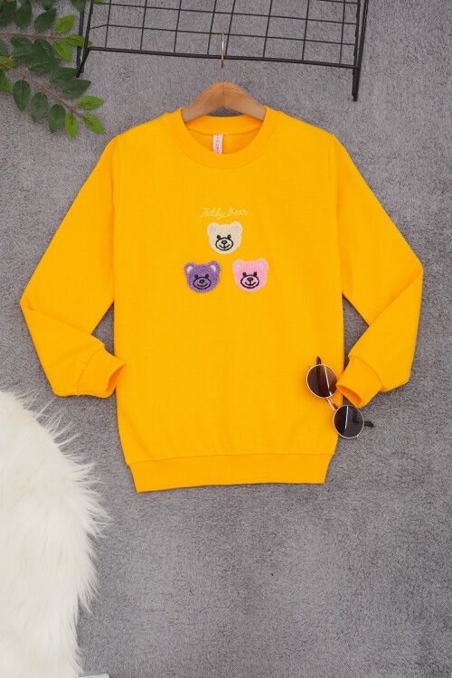 Sarı Ayıcık Nakışlı Kız Çocuk Kız Çocuk Sweatshirt 17196