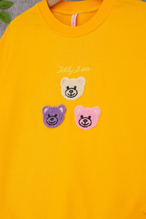 Sarı Ayıcık Nakışlı Kız Çocuk Kız Çocuk Sweatshirt 17196