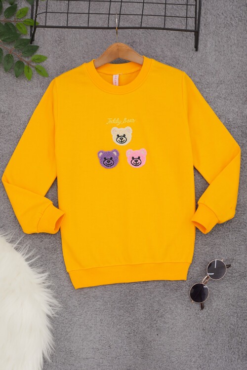 Sarı Ayıcık Nakışlı Kız Çocuk Kız Çocuk Sweatshirt 17196