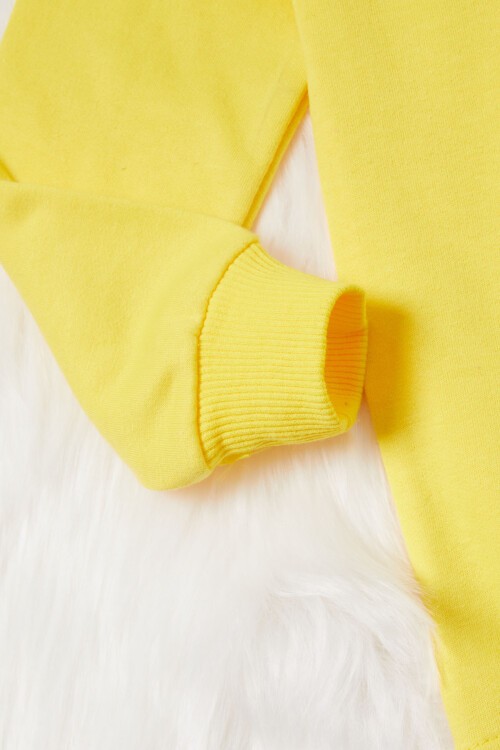 Sarı Ayıcıklı Kolları Volanlı Kız Çocuk Şardonlu Sweatshirt 16979