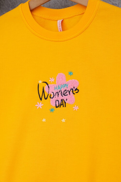 Sarı Çiçek Nakışlı Kız Çocuk Kız Çocuk Sweatshirt 17190