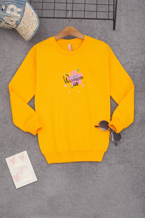 Sarı Çiçek Nakışlı Kız Çocuk Kız Çocuk Sweatshirt 17190