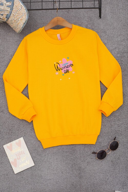 Sarı Çiçek Nakışlı Kız Çocuk Kız Çocuk Sweatshirt 17190