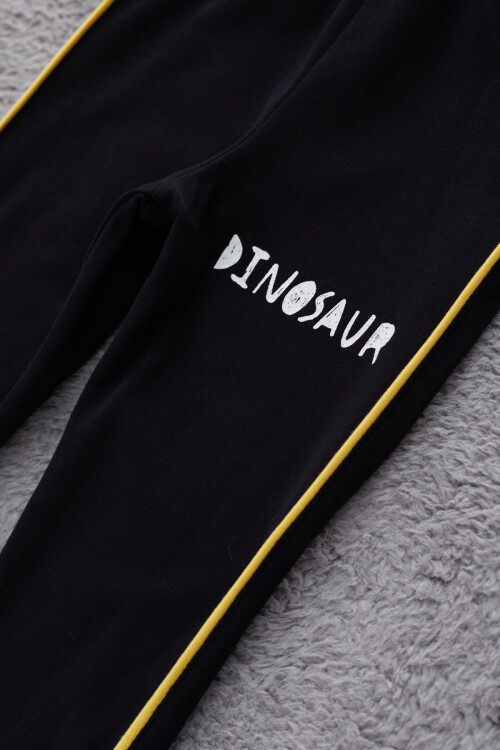 Sarı Dinozor Baskılı Cepli Erkek Bebek Eşofman Takımı 17322