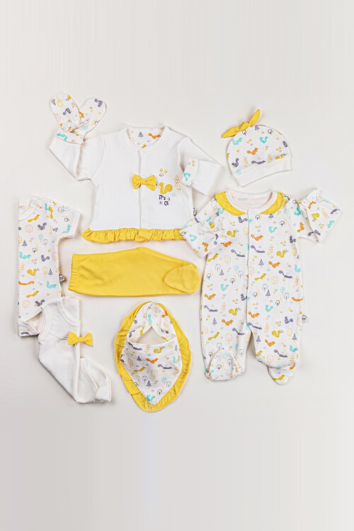 Sarı Fiyonklu 8li Bebek Hastane Çıkışı Seti 16920