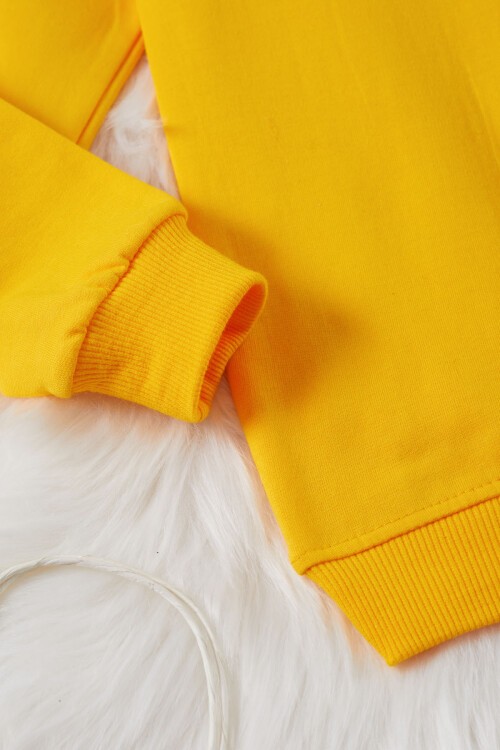Sarı Gülen Yüz Baskılı Kız Çocuk Bisiklet Yaka Sweatshirt 17283