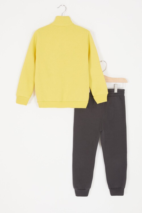 Sarı Just Baskılı Fermuarlı Yaka Erkek Çocuk Şardonlu Eşofman Takımı 16962