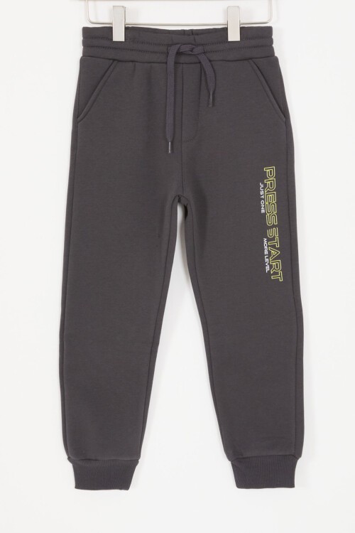 Sarı Just Baskılı Fermuarlı Yaka Erkek Çocuk Şardonlu Eşofman Takımı 16962