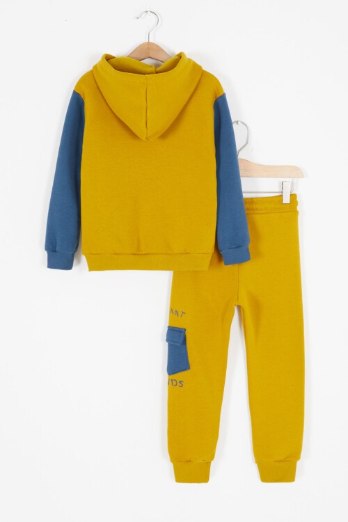 Sarı Kaktüs Baskılı Üç İp Şardonlu Erkek Çocuk Eşofman Takım 17113