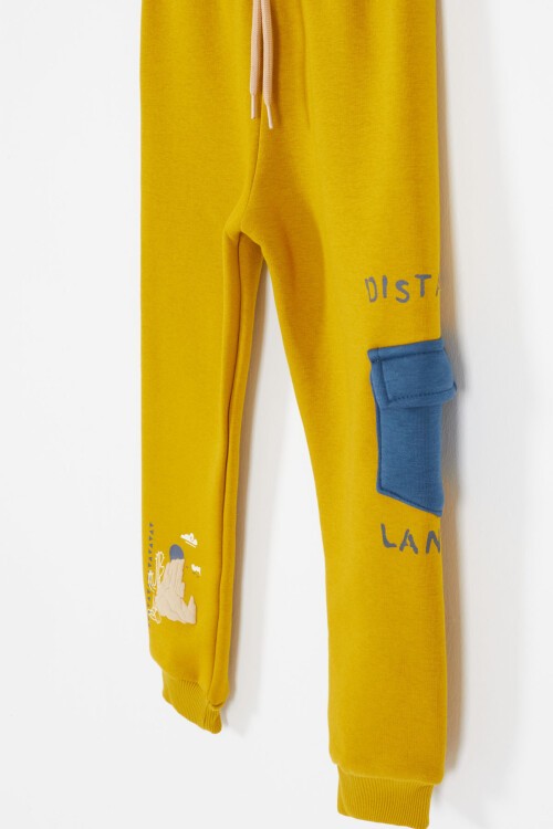 Sarı Kaktüs Baskılı Üç İp Şardonlu Erkek Çocuk Eşofman Takım 17113