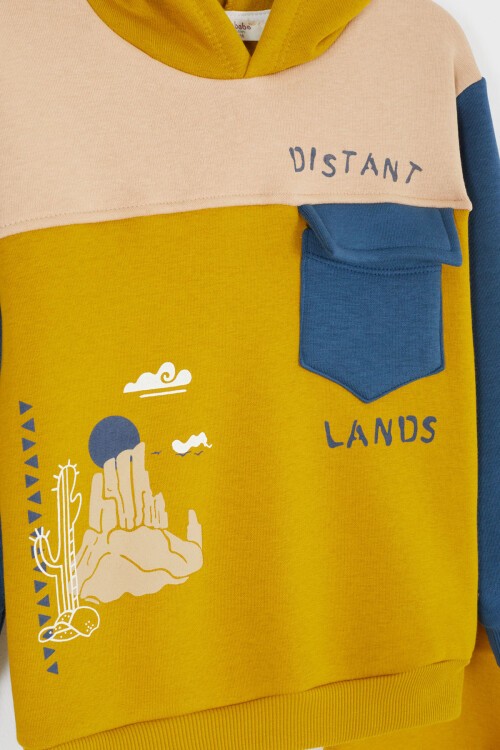 Sarı Kaktüs Baskılı Üç İp Şardonlu Erkek Çocuk Eşofman Takım 17113