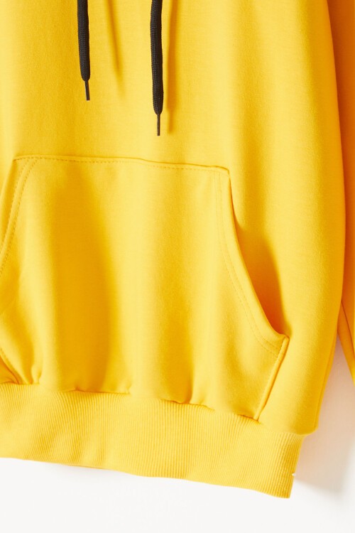 Sarı Kanguru Cepli Kapüşonlu Unisex Çocuk Sweatshirt 16786