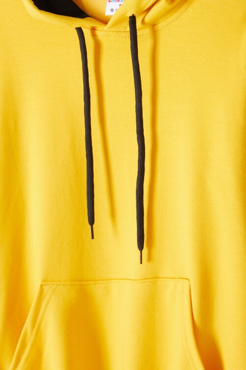 Sarı Kanguru Cepli Kapüşonlu Unisex Çocuk Sweatshirt 16786