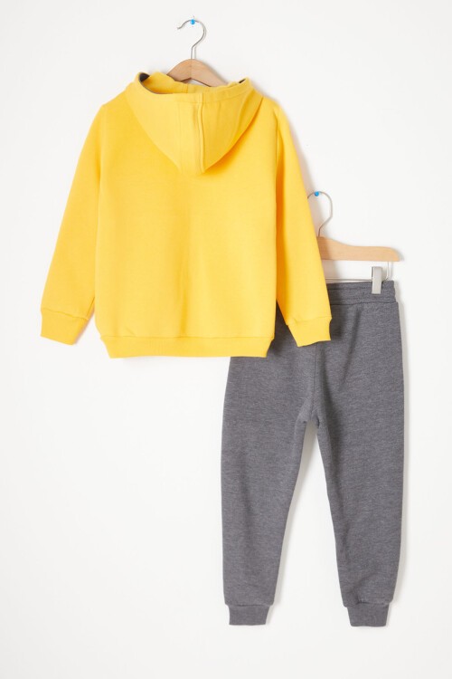 Sarı Kanguru Cepli Polarlı Erkek Çocuk Kapşonlu Eşofman Takımı 16730