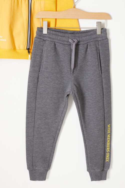 Sarı Kanguru Cepli Polarlı Erkek Çocuk Kapşonlu Eşofman Takımı 16730