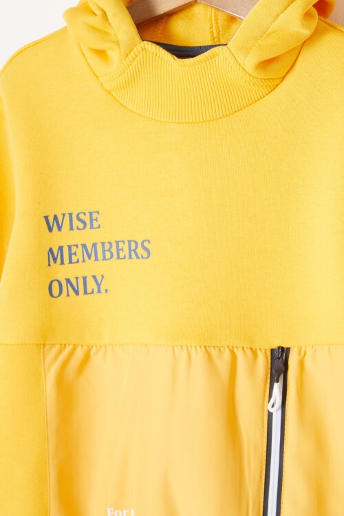 Sarı Kanguru Cepli Polarlı Erkek Çocuk Kapşonlu Eşofman Takımı 16730