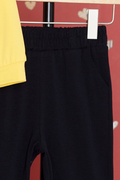 Sarı Kaplan Baskılı Cepli Erkek Bebek Eşofman Takımı 17319