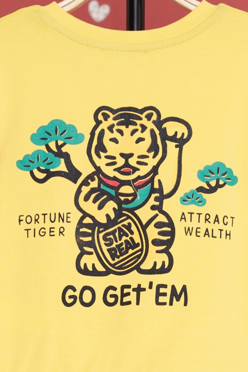 Sarı Kaplan Baskılı Cepli Erkek Bebek Eşofman Takımı 17319