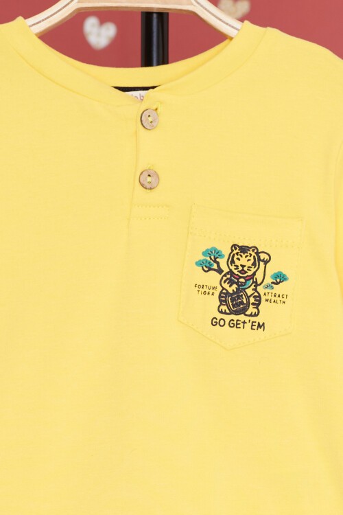 Sarı Kaplan Baskılı Cepli Erkek Bebek Eşofman Takımı 17319