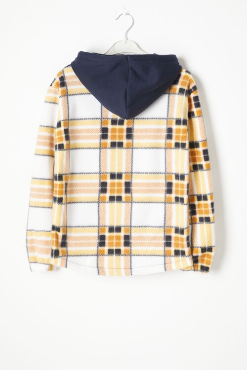 Sarı Kare Desenli Kapüşonlu Çocuk Polar Hırka 16759