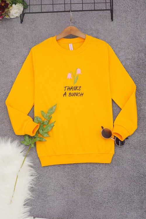 Sarı Lale Nakışlı Kız Çocuk Kız Çocuk Sweatshirt 17213