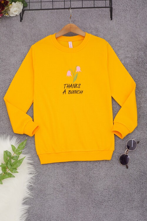 Sarı Lale Nakışlı Kız Çocuk Kız Çocuk Sweatshirt 17213