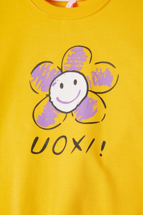 Sarı Papatya Baskılı Kız Çocuk Sweatshirt 16612