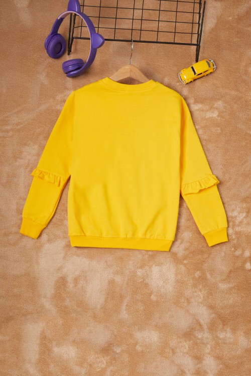 Sarı Papatya Baskılı Kız Çocuk Sweatshirt 16612