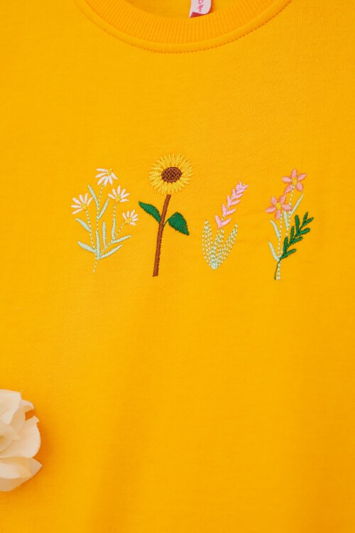 Sarı Papatya Nakışlı Kız Çocuk Kız Çocuk Sweatshirt 17207