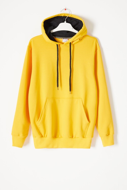 Sarı Polarlı Kanguru Cepli Çocuk Kapüşonlu Sweatshirt 17045