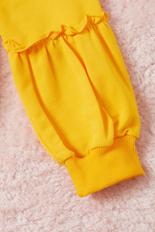 Sarı Renkli Kalp Desenli Payetli Kız Çocuk Sweatshirt 16696