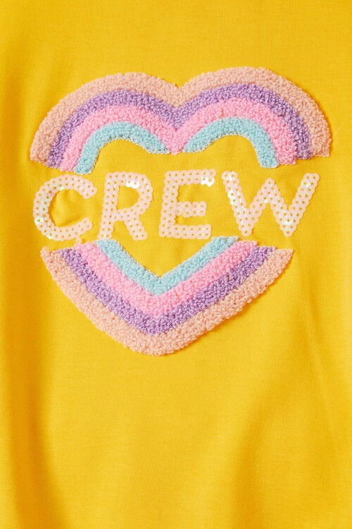 Sarı Renkli Kalp Desenli Payetli Kız Çocuk Sweatshirt 16696