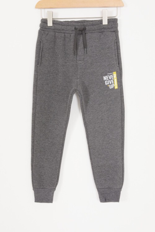 Sarı Şerit Yazılı Kapüşonlu Erkek Çocuk Şardonlu Eşofman Takımı 16972