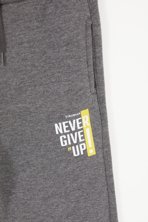 Sarı Şerit Yazılı Kapüşonlu Erkek Çocuk Şardonlu Eşofman Takımı 16972