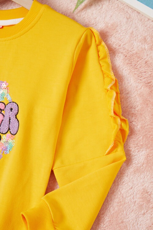 Sarı Summer Yazı Nakışlı Kız Çocuk Sweatshirt 16582