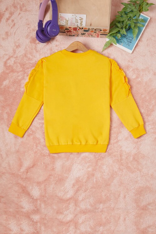 Sarı Summer Yazı Nakışlı Kız Çocuk Sweatshirt 16582