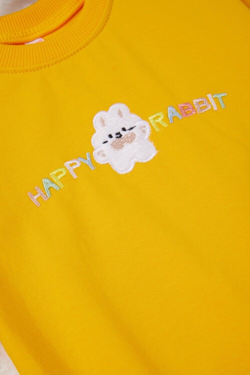 Sarı Tavşan Nakışlı Yazılı Kız Çocuk Sweatshirt 16949